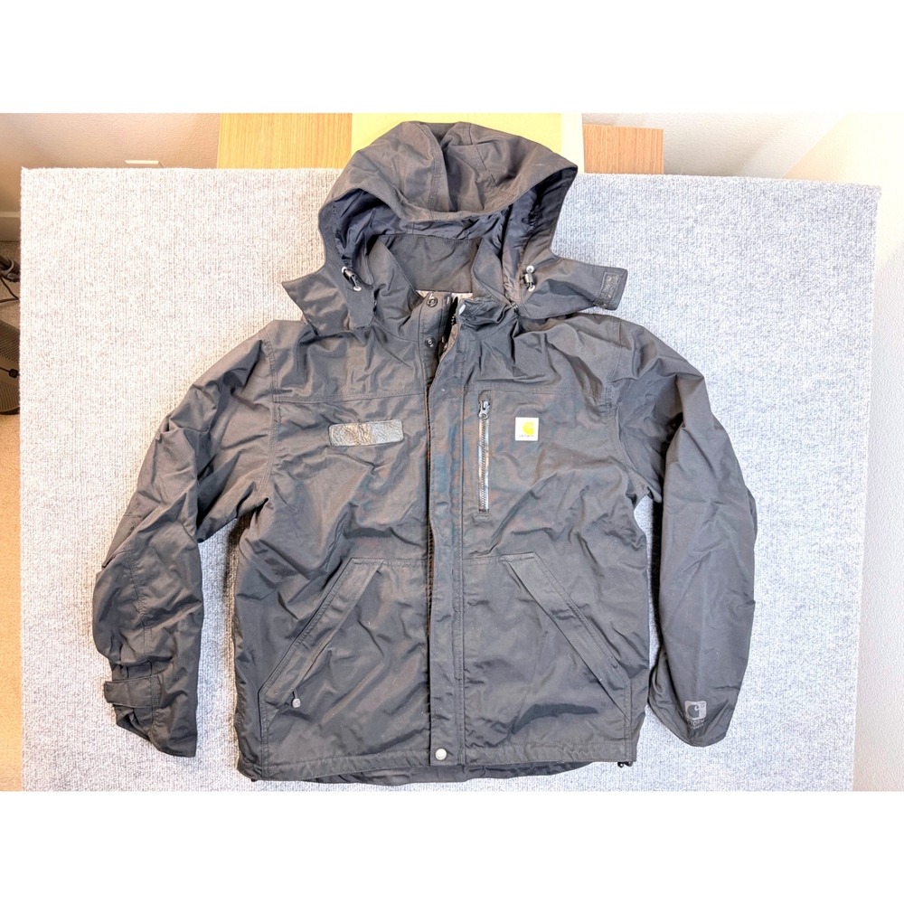 Carhartt J162 001 Mens Size M Black Nylon Shoreline Waterproof Hooded Jacket